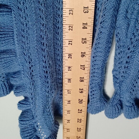 Vintage Knit Cardigan Sweater Womens Large Blue Cottagecore Ruffles Feminine - Picture 5 of 9